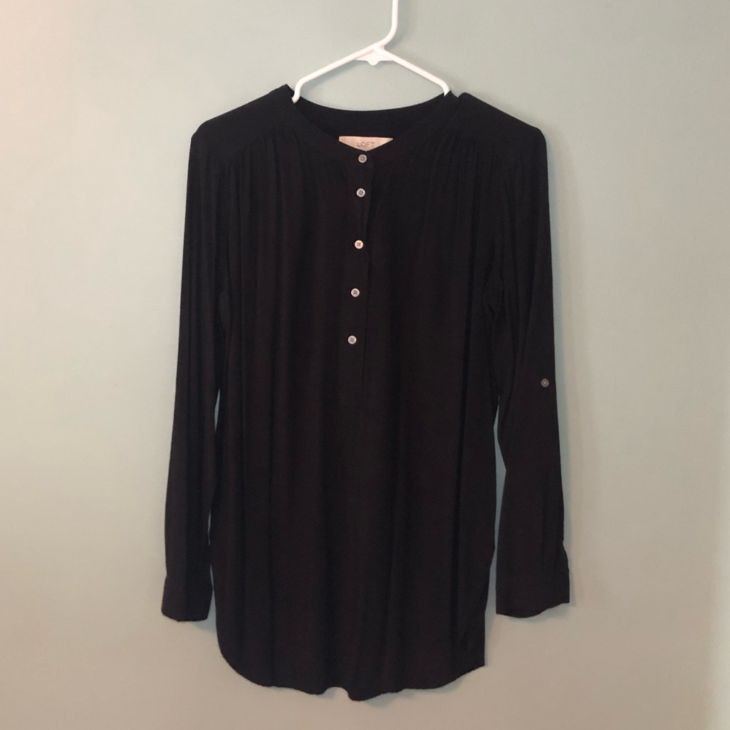 Loft Solid Black Woven Blouse Euc